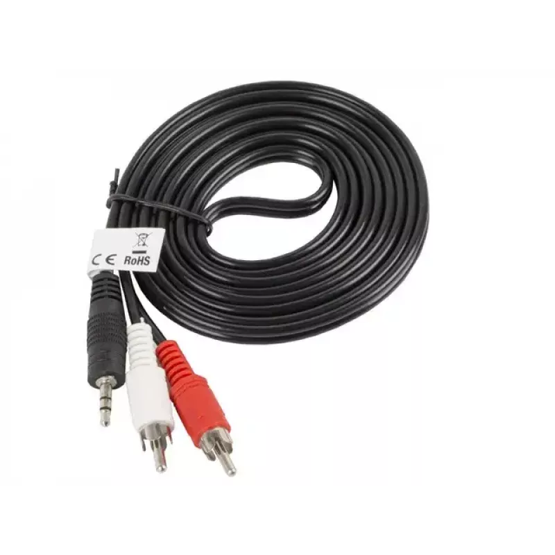 Audiokaapeli Lanberg CA-MJRC-10CC-0020-BK 3,5 mm RCA 2 m musta punainen valkoinen