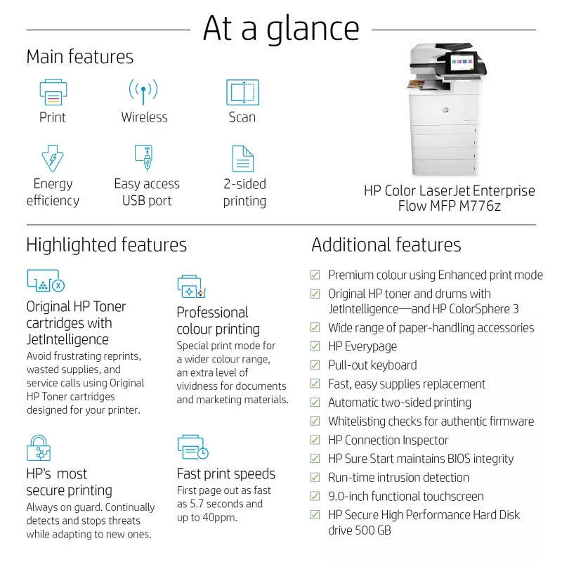 Monitoimilaite HP Color LaserJet Enterprise Flow MFP M776z lasertulostus väri