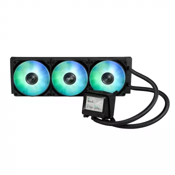 All-in-One-nestekühler ASUS MAX GAMING LC 360 ARGB LCD — 360 mm jäähdytin, 120 mm tuuletin, tukee AM4/AM5/LGA1700, musta
