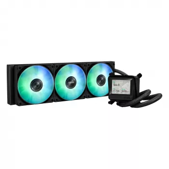 All-in-One-nestekühler ASUS MAX GAMING LC 360 ARGB LCD — 360 mm jäähdytin, 120 mm tuuletin, tukee AM4/AM5/LGA1700, musta