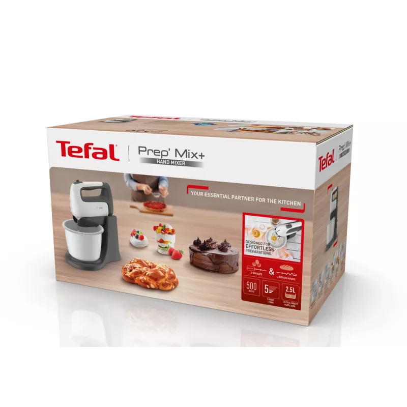 Tefal PrepMix+ HT464138 käsivatkain seisontakulholla 500 W harmaa/valkoinen