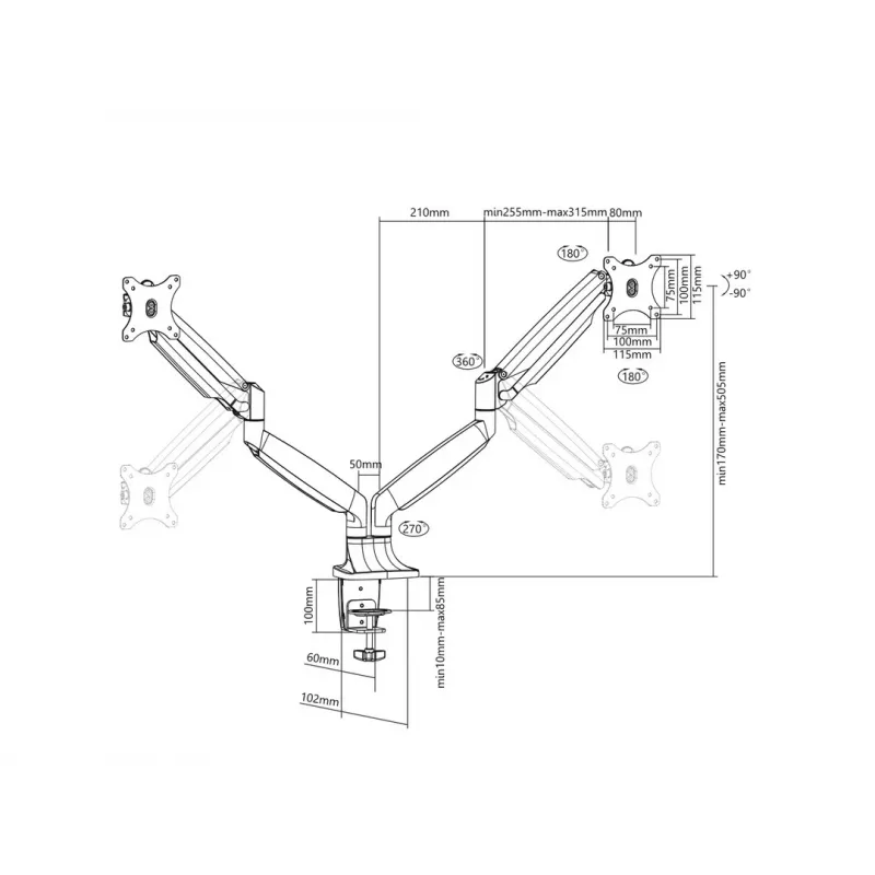 Multibrackets M Deskmount kaasujousi Dual musta