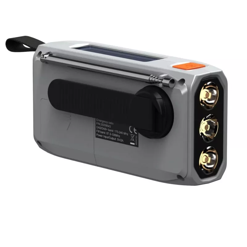 Marmitek RESQ 100 kannettava kampiradio — DAB/DAB+/FM, 3 W, LCD, USB-C, 3,5 mm liitäntä, vaaleanharmaa