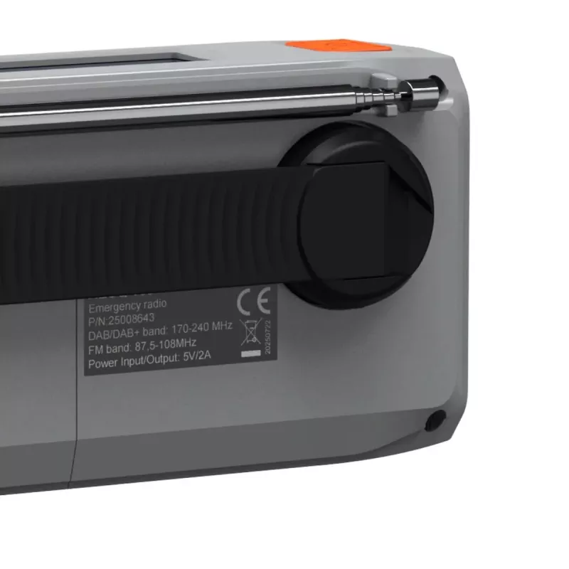 Marmitek RESQ 100 kannettava kampiradio — DAB/DAB+/FM, 3 W, LCD, USB-C, 3,5 mm liitäntä, vaaleanharmaa