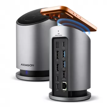 AXAGON HMC-WL9 USB-C 9-in-1-telakkakeskitin 10 Gbit/s, 100W PD, 8K HDMI, Ethernet, langaton lataus
