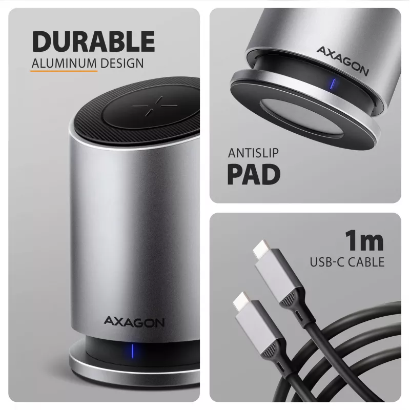 AXAGON HMC-WL9 USB-C 9-in-1-telakkakeskitin 10 Gbit/s, 100W PD, 8K HDMI, Ethernet, langaton lataus