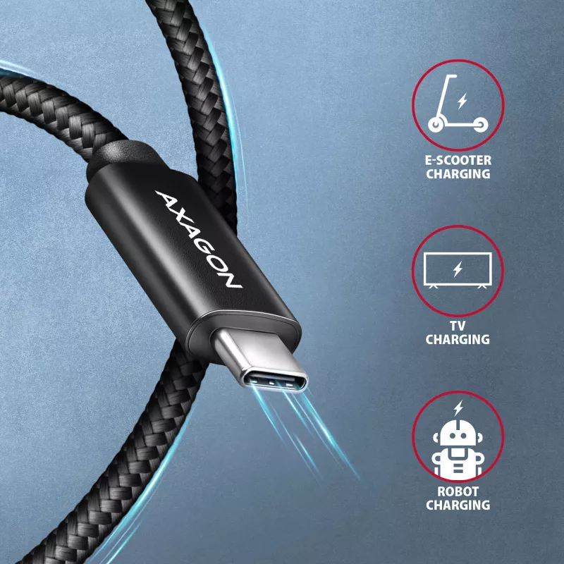USB-C-USB-C-kaapeli AXAGON BUCM4X-CM05AB — USB4 Gen 3x2, 40 Gbit/s, 240 W, 0,5 m, musta