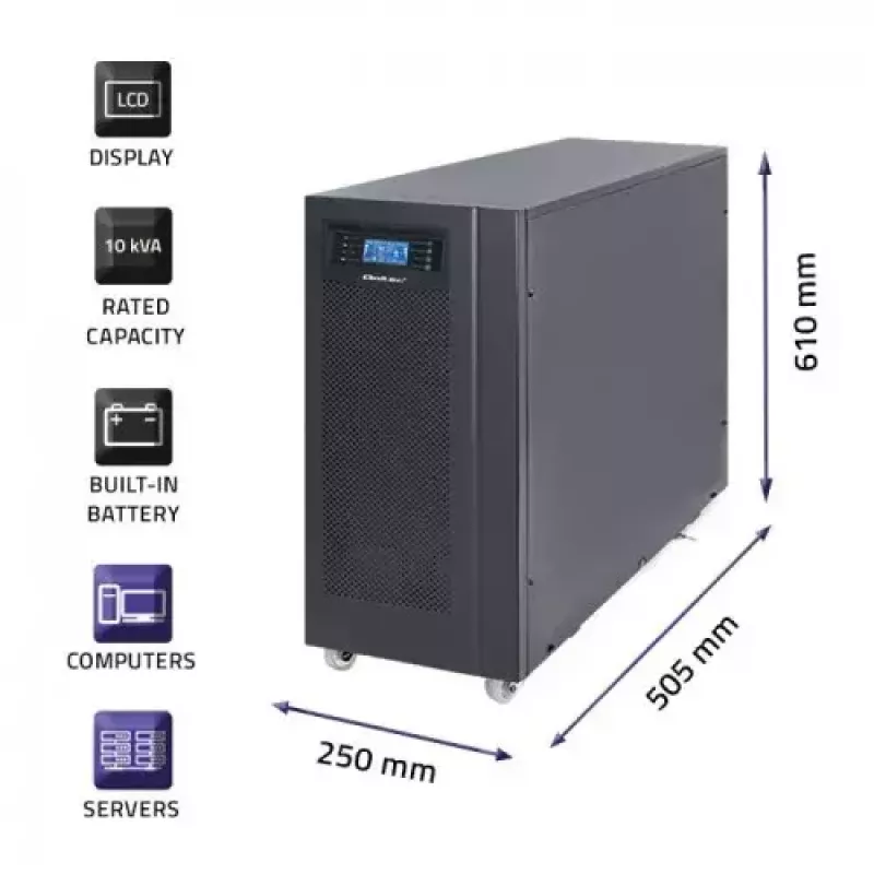 UPS Qoltec 53044 online-kaksoismuunnin 10 kVA 8000 W