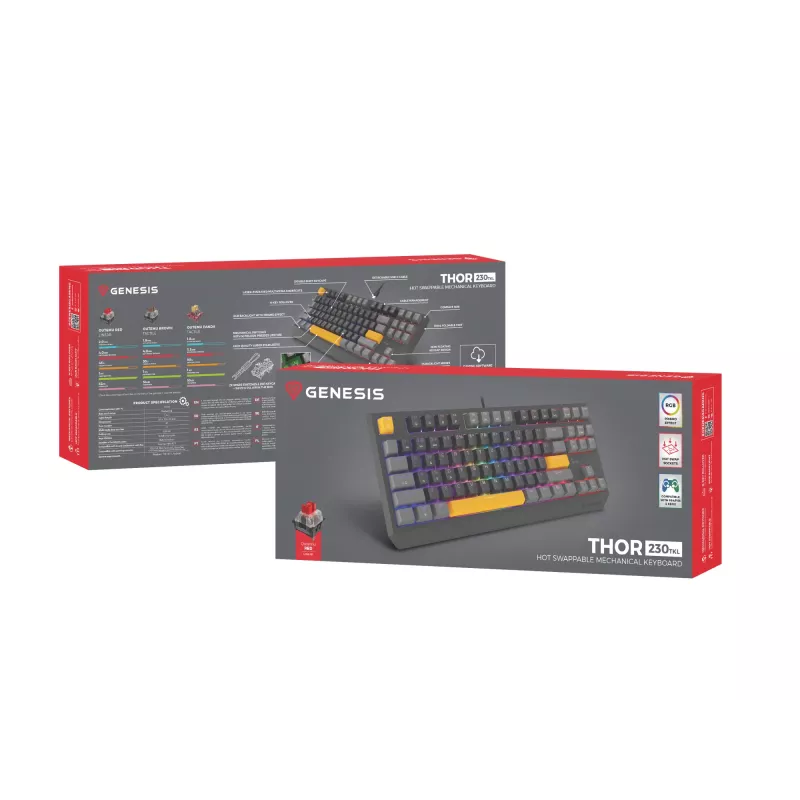 GENESIS Thor 230 TKL näppäimistö Gaming USB + RF Wireless + Bluetooth QWERTY musta, harmaa, oranssi
