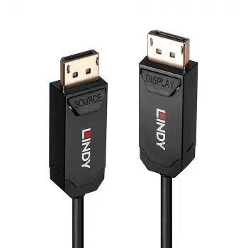 Lindy 10m valokuituhybridi DP 2.0 UHBR10 -kaapeli, 10 m, DisplayPort, DisplayPort, uros, uros, 7680 x 4320 pikseliä