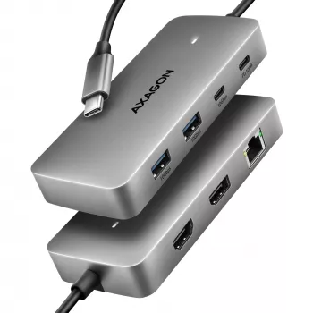 Axagon HMC-CUB83X2 USB 10Gbps -keskitin, 2x USB-A, USB-C, HDMI & DP 4K/144Hz, RJ-45, PD 100W