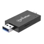 Manhattan USB-A / USB-C yhdistelmä-monikortinlukija/-kirjoittaja, 5 Gbit/s (USB 3.2 Gen1 alias USB 3.0), pistoke microSD- ja SD/MMC-paikkoihin, minikoko, SuperSpeed USB, Windows tai Mac, musta/läpinäkyvä, kolmen vuoden takuu