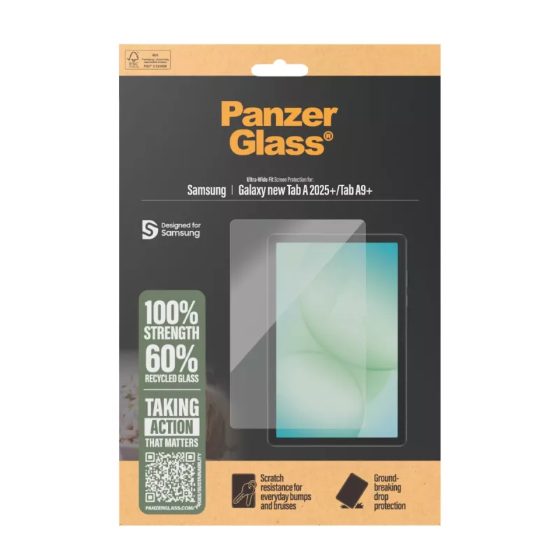 Karkaistu näytönsuoja PanzerGlass Samsung Galaxy Tab A11+ / Tab A9+ — Ultra-Wide Fit, PET, läpinäkyvä