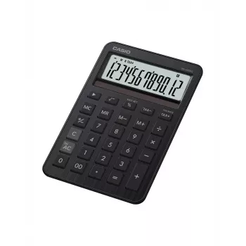 Pöytälaskin CASIO MS-200DQ — perus, 12-numeroinen, paristo/aurinko, vero- & voittotoiminnot, musta