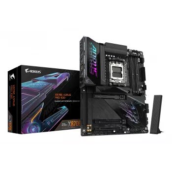 GIGABYTE X870E AORUS PRO X3D ATX-emolevy – AMD kanta AM5, 18+2+2 VRM, DDR5 jopa 9000 MHz (OC), 2×PCIe5 + 2×PCIe4, Wi‑Fi 7, 5GbE, USB4