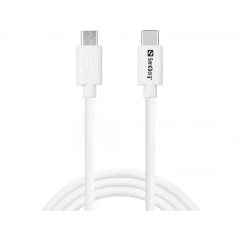 Sandberg USB-C>MicroUSB latauskaapeli 1m, 1 m, USB C, Micro-USB B, valkoinen