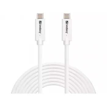 Sandberg USB-C>C USB 3.2 Gen2 100W, 5m, 5 m, USB C, USB C, USB 3.2 Gen 2 (3.1 Gen 2), 10 Gbit/s, valkoinen