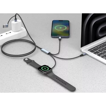 Sandberg 3in1 Travel Charge -kaapeli 100W, 1,2 m, USB A/USB C, musta
