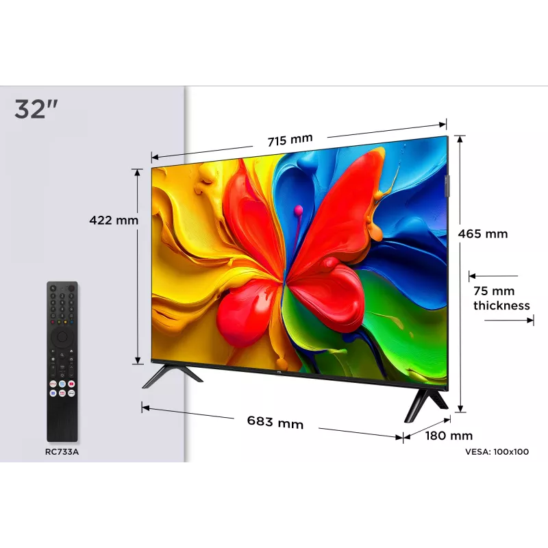 TCL 32V4C QLED TV 32 tuumaa (81,3 cm) HD 1366×768 Wi‑Fi Ethernet musta
