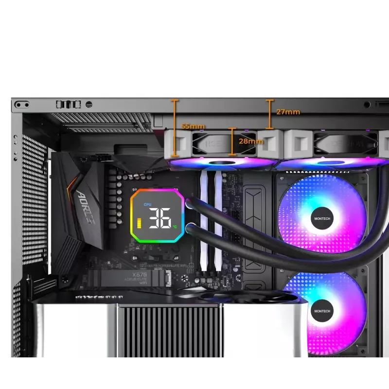 Montech HyperFlow Digital 240 prosessorin All-in-One-nestejäähdytin 12 cm musta 1 kpl