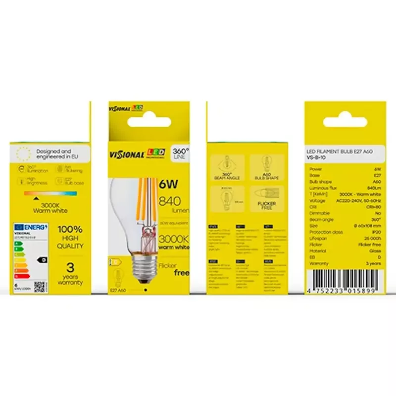 VISIONAL VS-B-10 LED-lamppu, 6 W, 840 lm, 3000 K