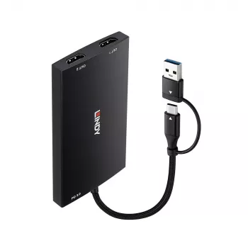 Lindy 43430 videokaapeliadapteri 0,11 m USB Type-C 2 x HDMI musta