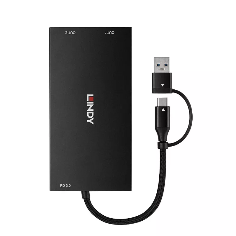 Lindy 43430 videokaapeliadapteri 0,11 m USB Type-C 2 x HDMI musta