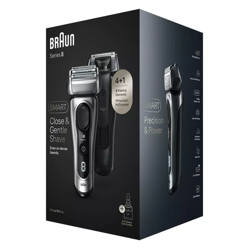Parranajokone BRAUN Series 8 8567cc järjestelmä märkä ja kuiva puhdistus- ja latausasemalla