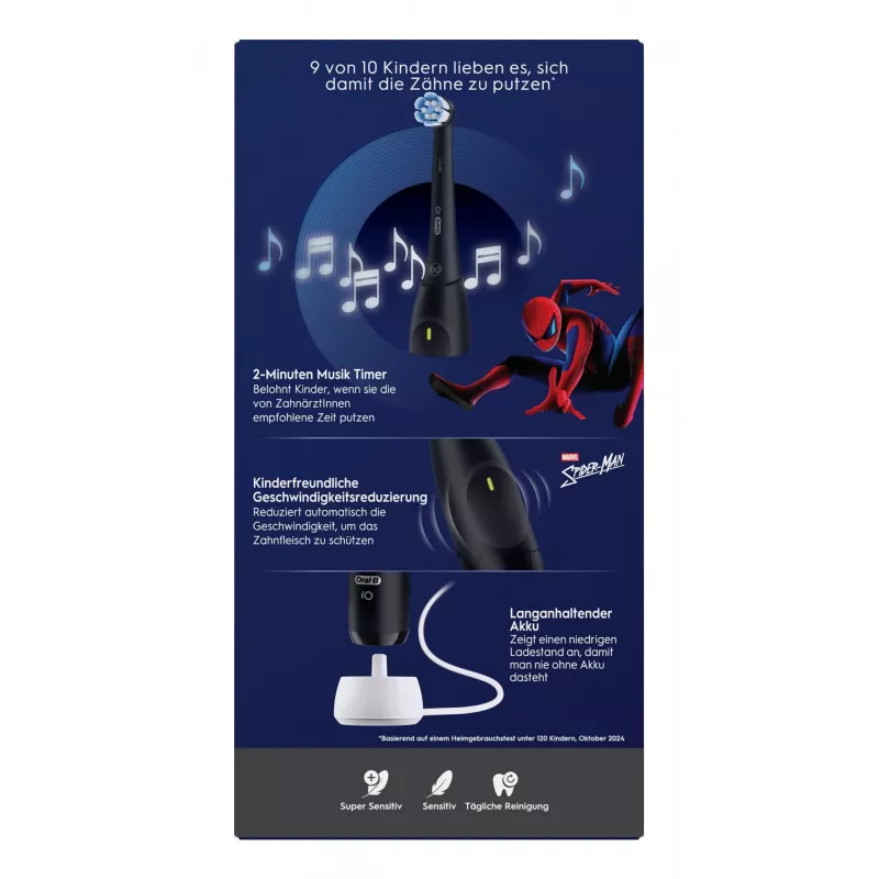 Oral-B iO Kids Spiderman sähköinen lasten hammasharja musta