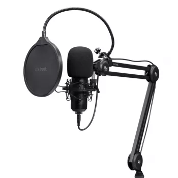 Podcast-mikrofoni TRUST GXT 270 Emita II+ — kondensaattori-USB, johdollinen, metallikotelo, musta, 2,5 m kaapeli