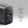 Seinänturi AXAGON ACU-PQ67D, 67W, USB-C PD3.0 + USB-A QC4+, 2 lähtöä, LCD-näyttö, 100–240V
