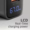 Seinänturi AXAGON ACU-PQ67D, 67W, USB-C PD3.0 + USB-A QC4+, 2 lähtöä, LCD-näyttö, 100–240V