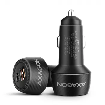 Autolaturi AXAGON PWC-PQ48, 48 W, USB-C (PD3.0) + USB-A (QC4+), tulo 12–24 V, musta