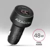 Autolaturi AXAGON PWC-PQ48, 48 W, USB-C (PD3.0) + USB-A (QC4+), tulo 12–24 V, musta