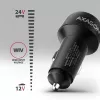 Autolaturi AXAGON PWC-PQ48, 48 W, USB-C (PD3.0) + USB-A (QC4+), tulo 12–24 V, musta