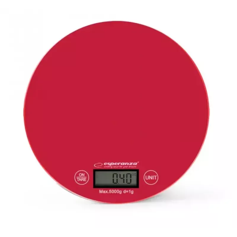 Elektroninen keittiövaaka ESPERANZA EKS003R – 5 kg kapasiteetti, taara, g/lb/oz, punainen