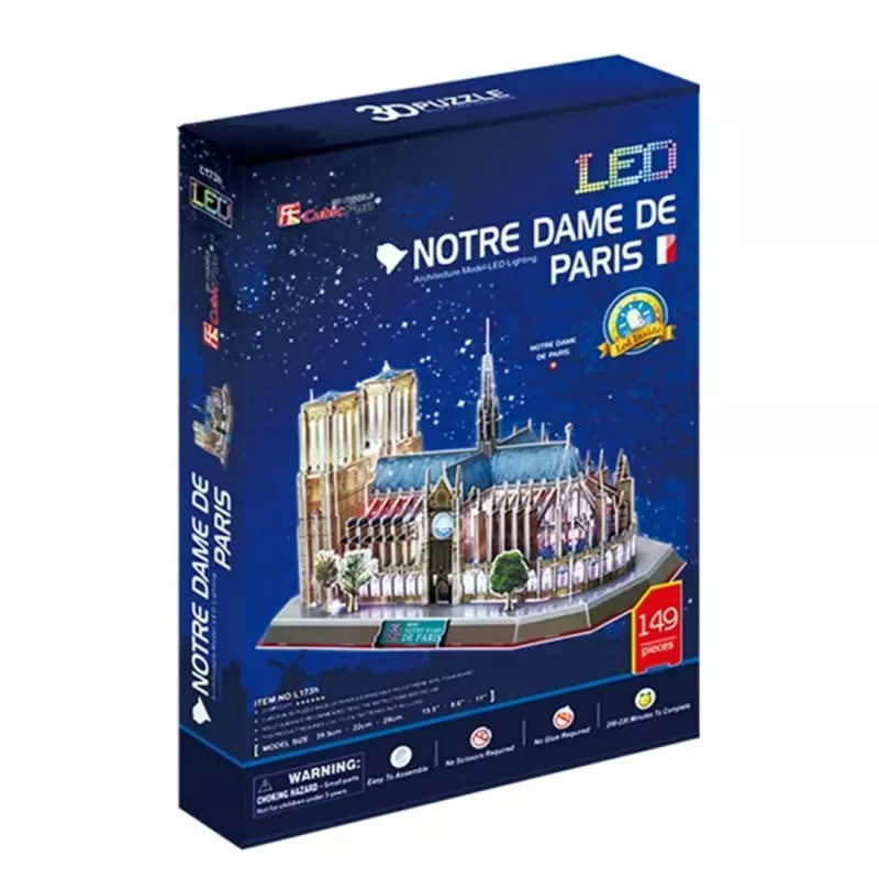 3D-palapeli CubicFun Notre Dame (valo) — malli DA-20509, kevyt valaistu versio