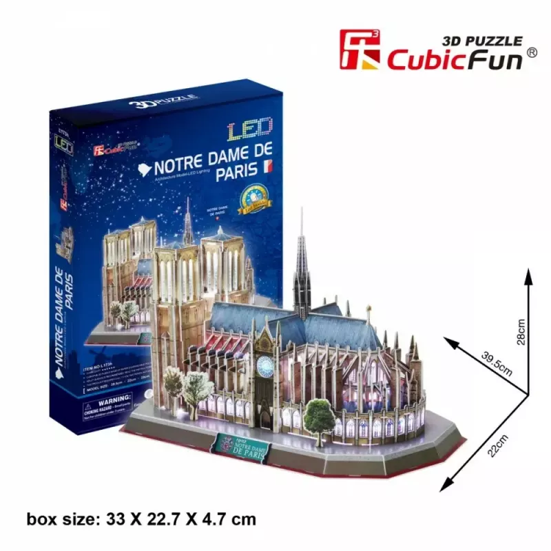 3D-palapeli CubicFun Notre Dame (valo) — malli DA-20509, kevyt valaistu versio