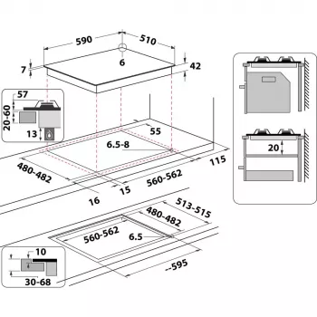 Whirlpool AKT 625/WH musta, valkoinen kalusteisiin 60 cm kaasu 4 vyöhykettä