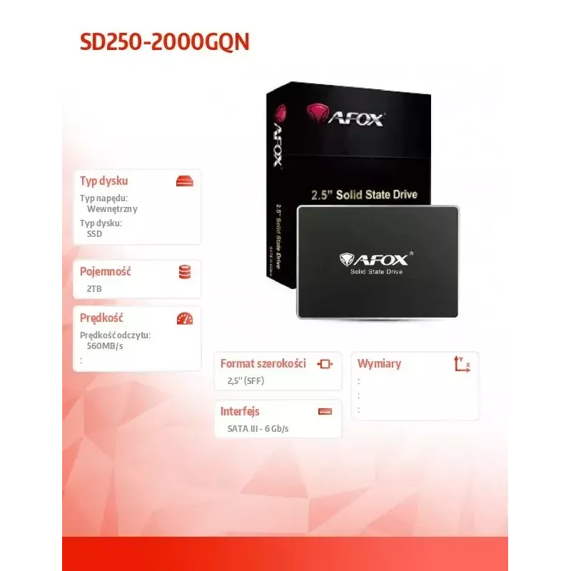 SSD-kiintolevy AFOX 2 TB 2,5 tuuman SATA SD250-2000GQN