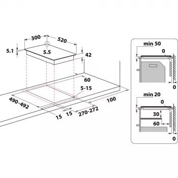 Whirlpool WRD 6030 B musta kalusteisiin asennettava 30 cm keraaminen keittotaso 2 vyöhykettä