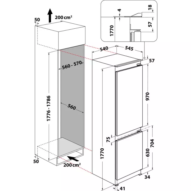 Whirlpool WHC18 T322 kalusteisiin asennettava jääkaappi 250 L