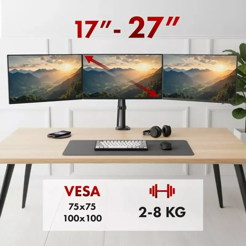 Näyttöteline MACLEAN MC-137 — kaasujousi, 3 näytölle 17