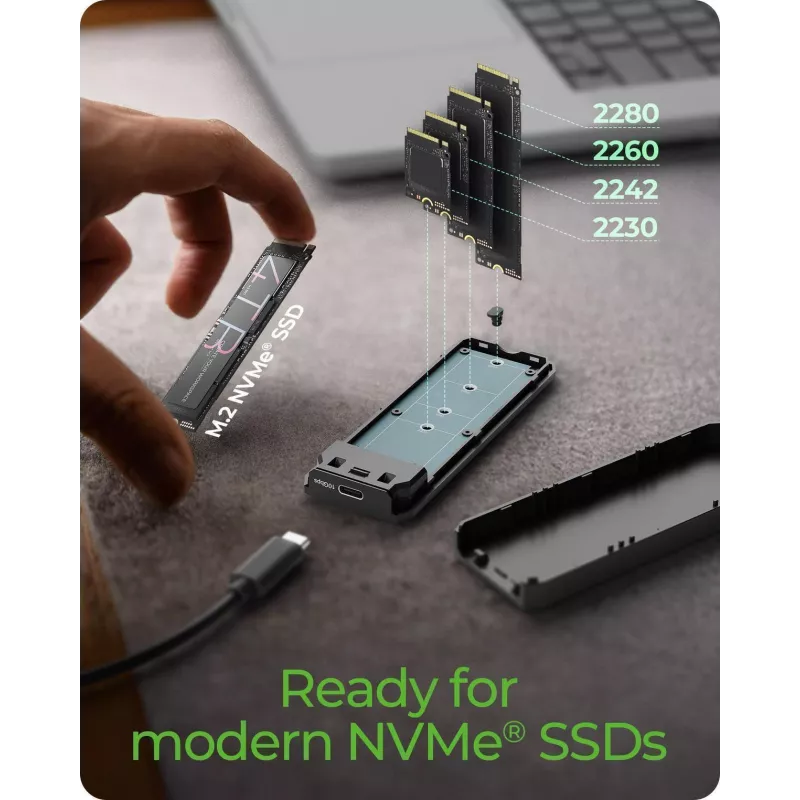 ICY BOX M.2 NVMe SSD-kotelo USB 3.2 Gen 2 Type-C ja RGB-valaistus