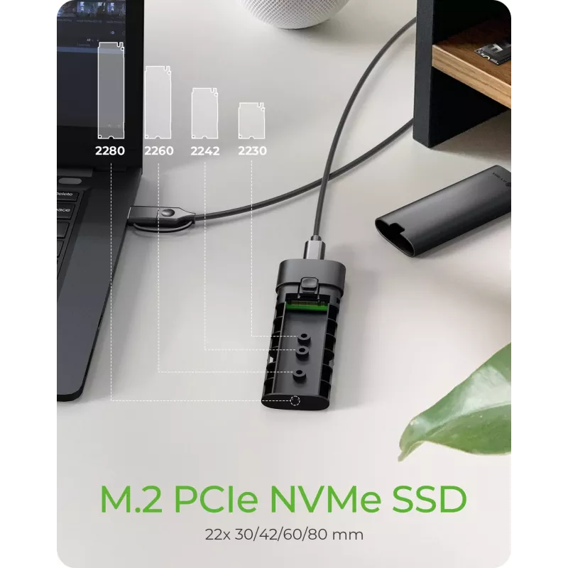ICY BOX M.2 NVMe-kotelo USB 3.2 Gen 2 Type-C, SSD-kotelo, M.2, PCI Express, 10 Gbit/s, Hot-Swap, musta