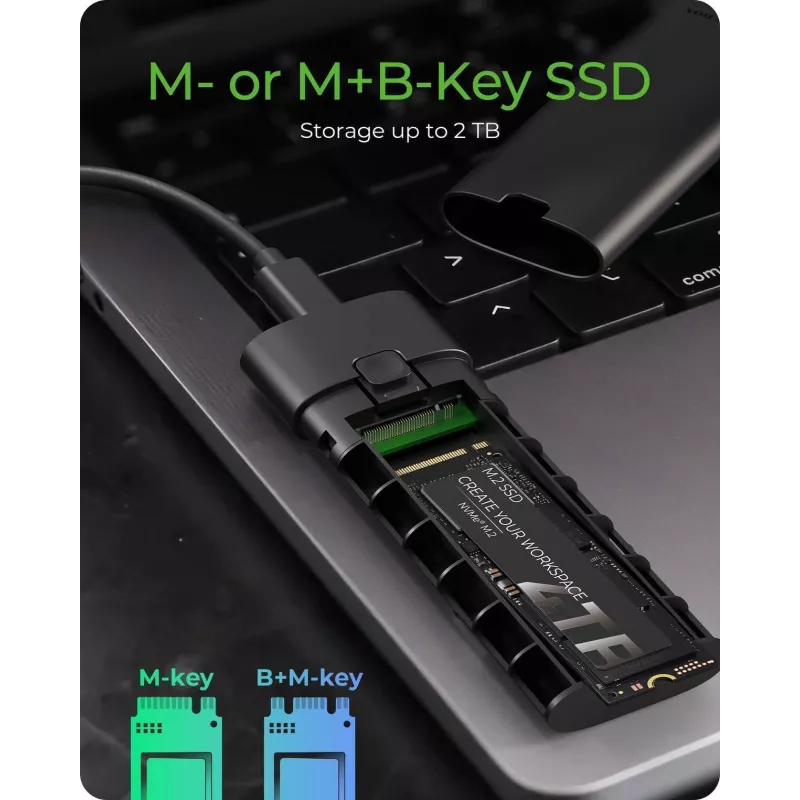 ICY BOX M.2 NVMe-kotelo USB 3.2 Gen 2 Type-C, SSD-kotelo, M.2, PCI Express, 10 Gbit/s, Hot-Swap, musta