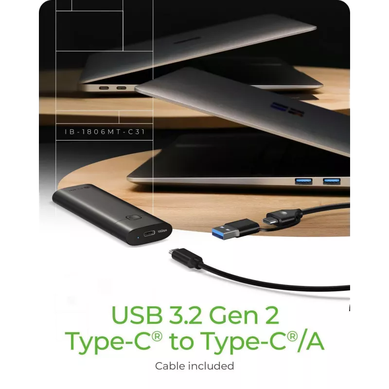 ICY BOX M.2 NVMe-kotelo USB 3.2 Gen 2 Type-C, SSD-kotelo, M.2, PCI Express, 10 Gbit/s, Hot-Swap, musta