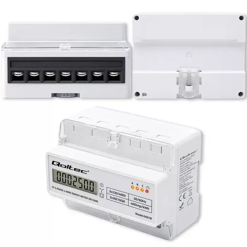 Kolmivaiheinen DIN-kisko-energiamittari QOLTEC 50978 — 400 V, 100 A