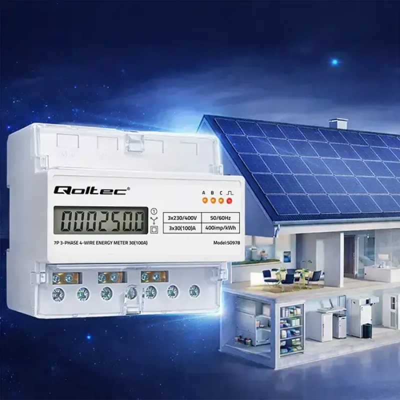 Kolmivaiheinen DIN-kisko-energiamittari QOLTEC 50978 — 400 V, 100 A