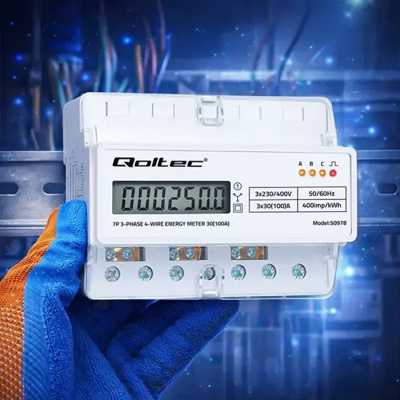 Kolmivaiheinen DIN-kisko-energiamittari QOLTEC 50978 — 400 V, 100 A